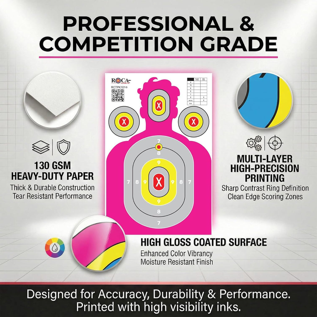Silhouette Paper Shooting Targets 23x34" – Pink High Visibility Gun Range Targets (20 Pack)