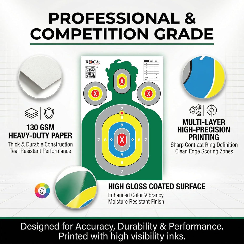 Silhouette Paper Shooting Targets 23x34" – Green High Visibility Gun Range Targets (20 Pack)