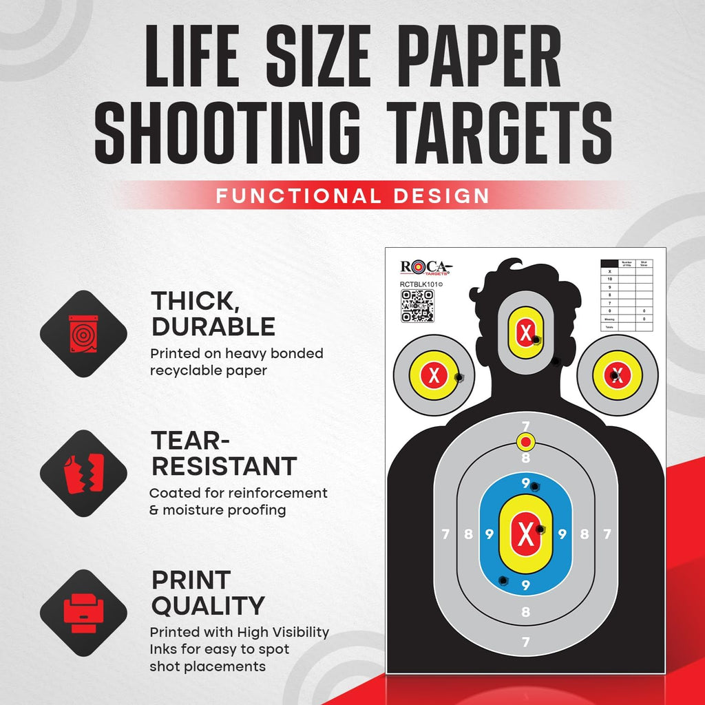 Silhouette Paper Shooting Targets 23x34" – Black High Contrast Gun Range Targets (20 Pack)