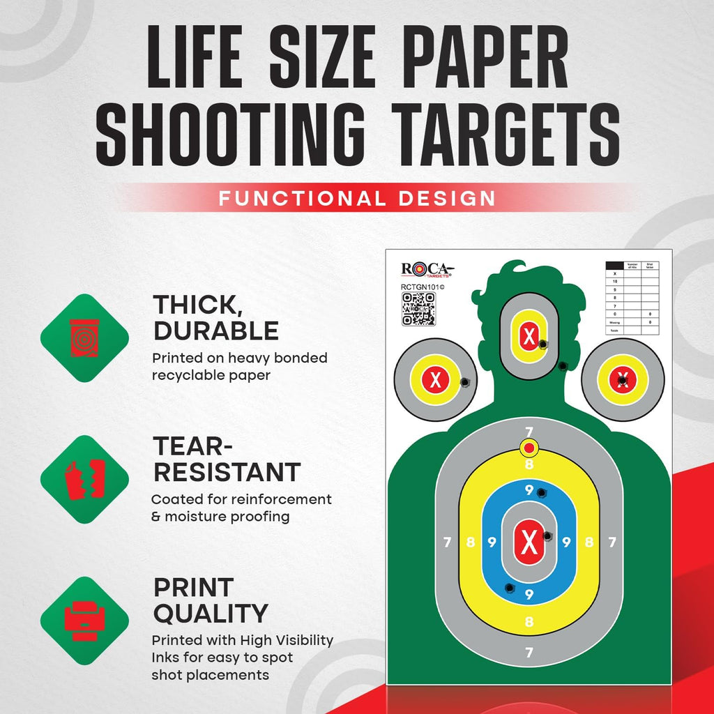 Silhouette Paper Shooting Targets 23x34" – Green High Visibility Gun Range Targets (20 Pack)
