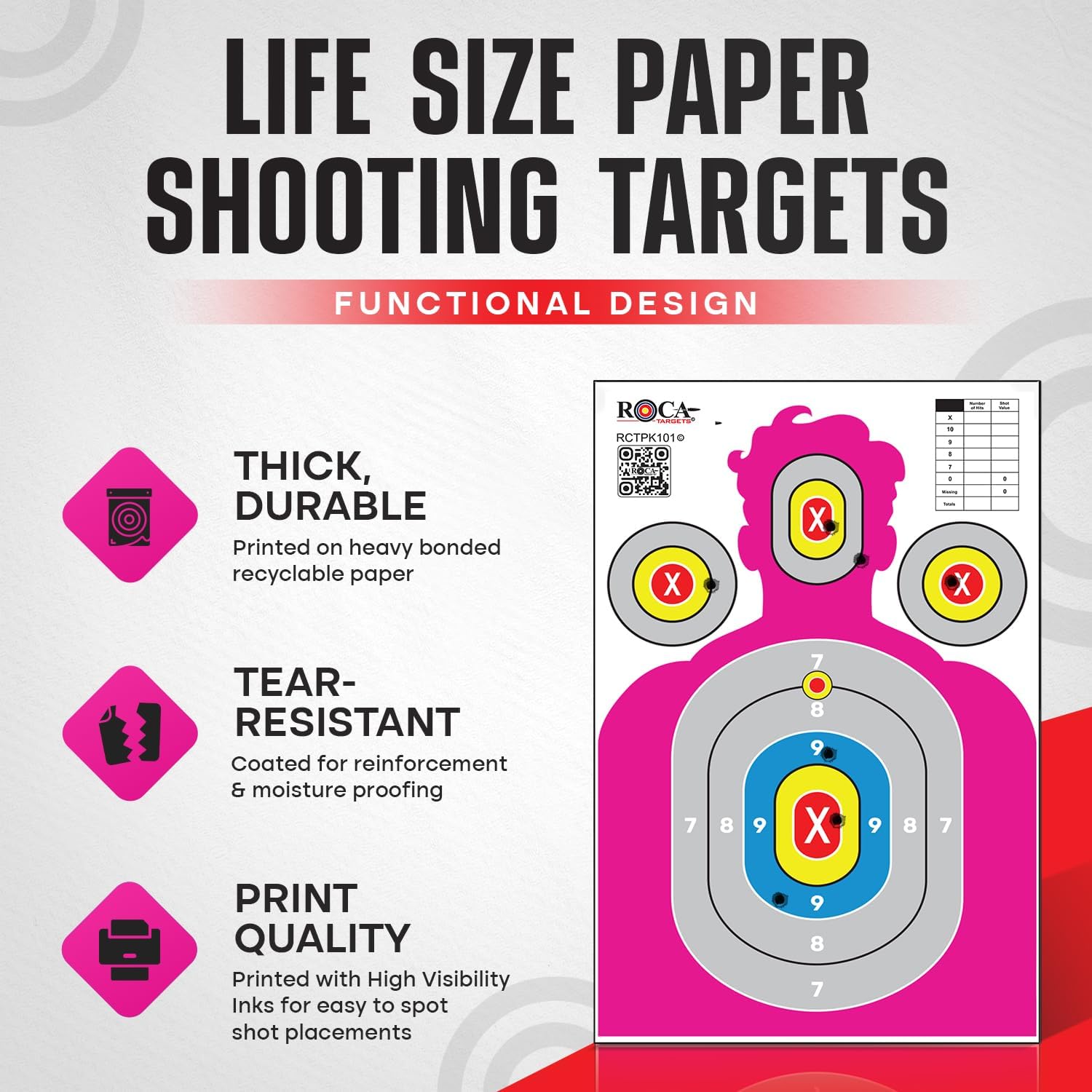 Silhouette Paper Shooting Targets 23x34" – Pink High Visibility Gun Range Targets (20 Pack)