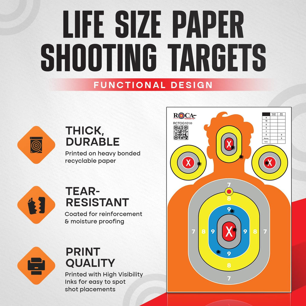 Silhouette Paper Shooting Targets 23x34" – Orange High Visibility Gun Range Targets (20 Pack)