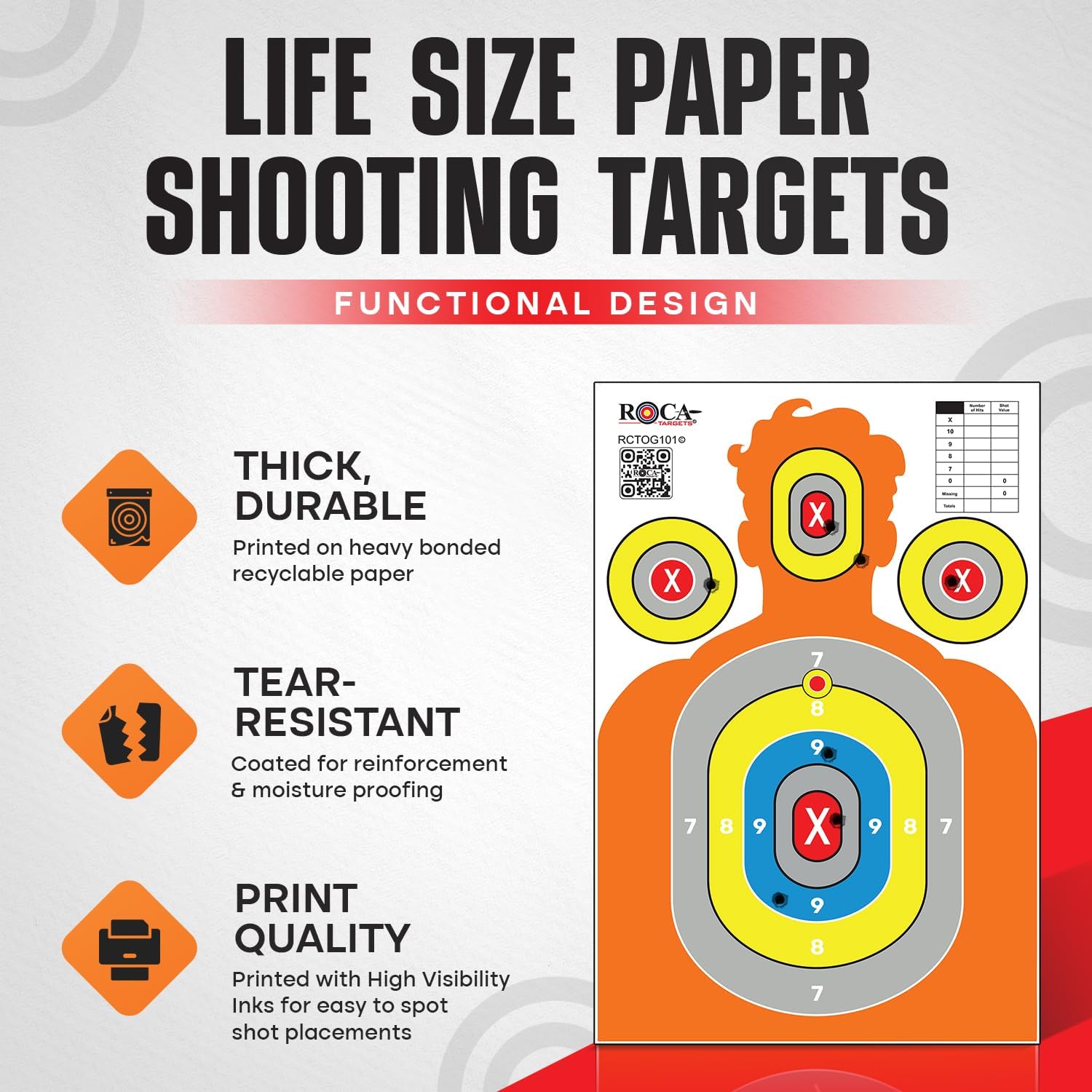 Silhouette Paper Shooting Targets 23x34" – Orange High Visibility Gun Range Targets (20 Pack)