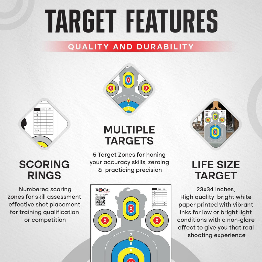 Silhouette Paper Shooting Targets 23x34" – Grey High Visibility Gun Range Targets (20 Pack)