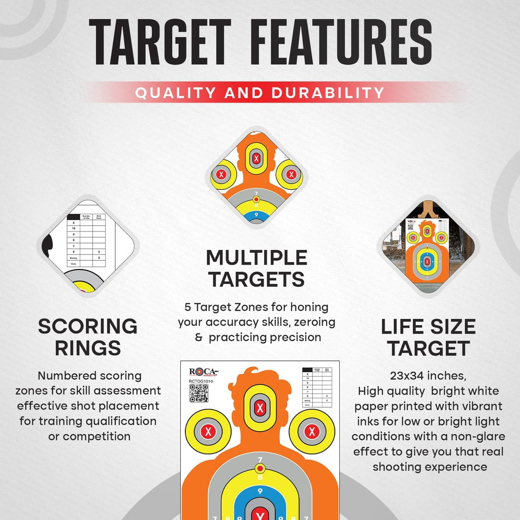 Silhouette Paper Shooting Targets 23x34" – Orange High Visibility Gun Range Targets (20 Pack)