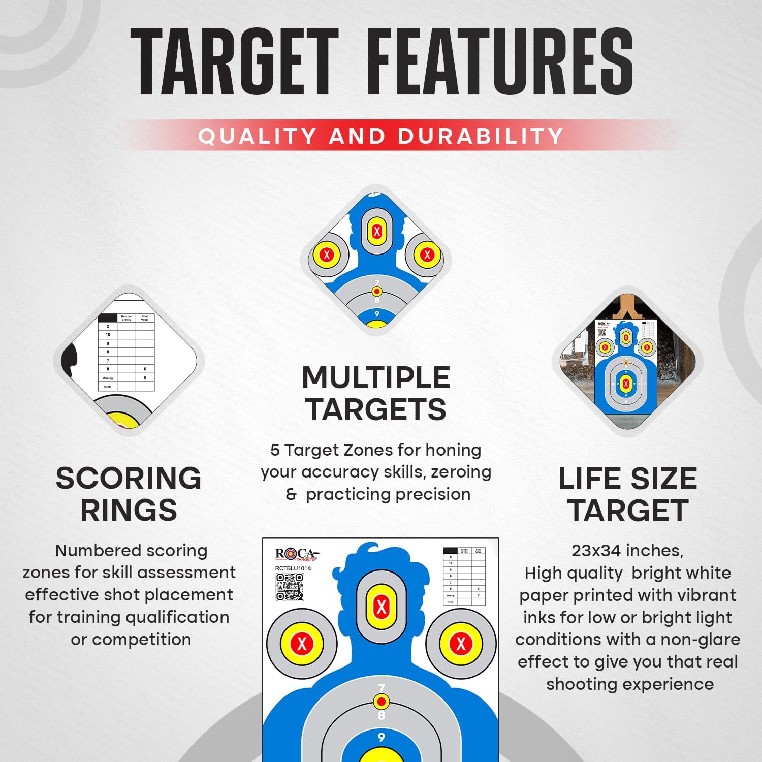 Silhouette Paper Shooting Targets 23x34" – Blue High Visibility Gun Range Targets (20 Pack)
