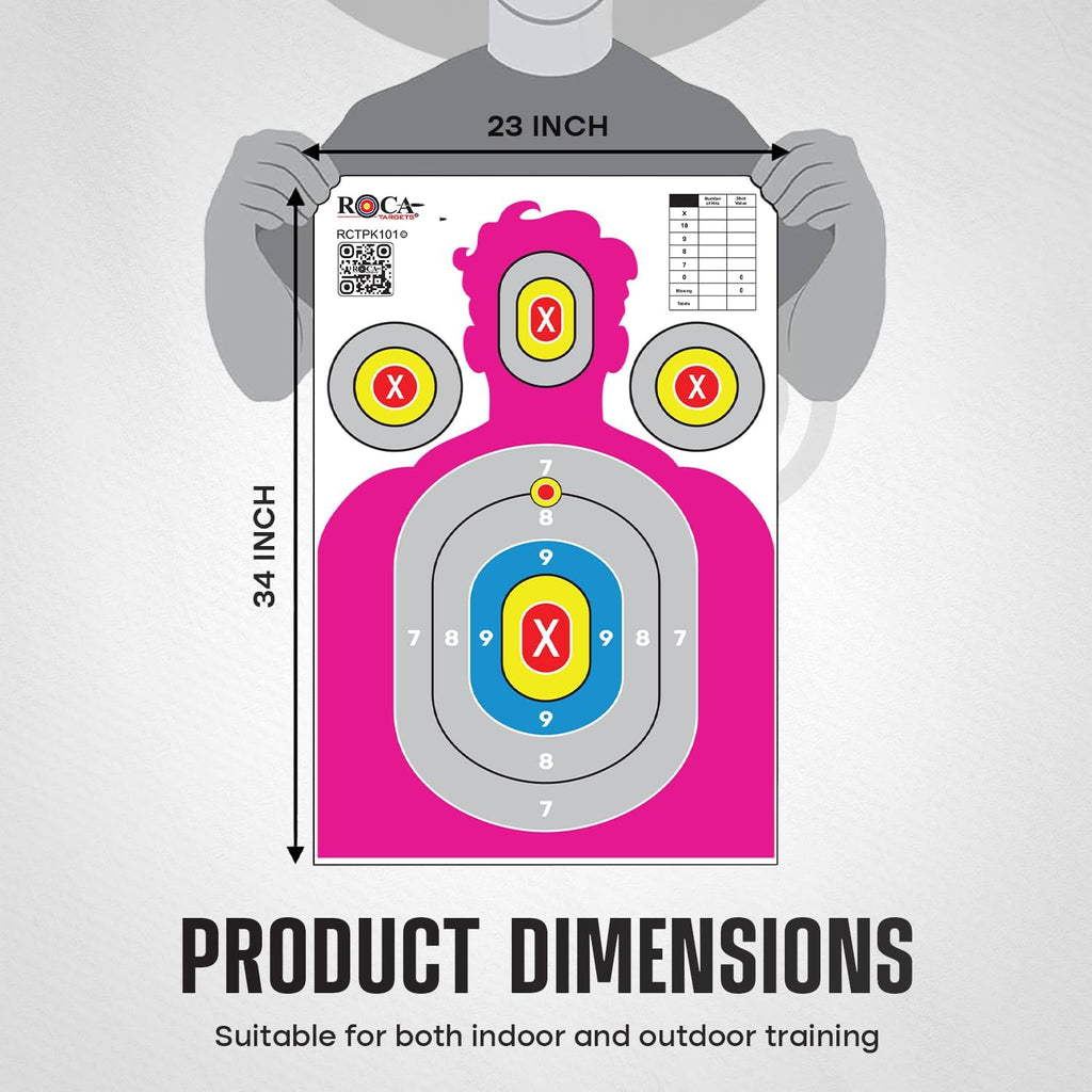 Silhouette Paper Shooting Targets 23x34" – Pink High Visibility Gun Range Targets (20 Pack)