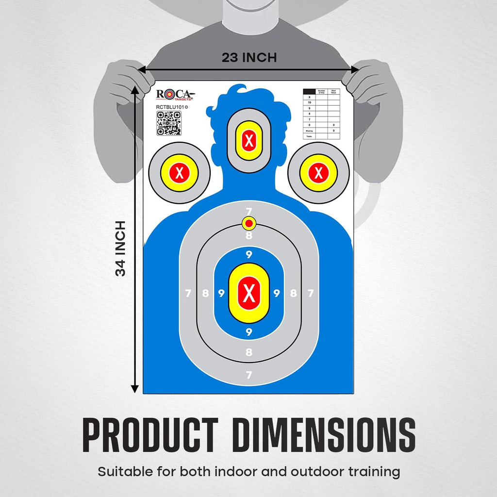 Silhouette Paper Shooting Targets 23x34" – Blue High Visibility Gun Range Targets (20 Pack)