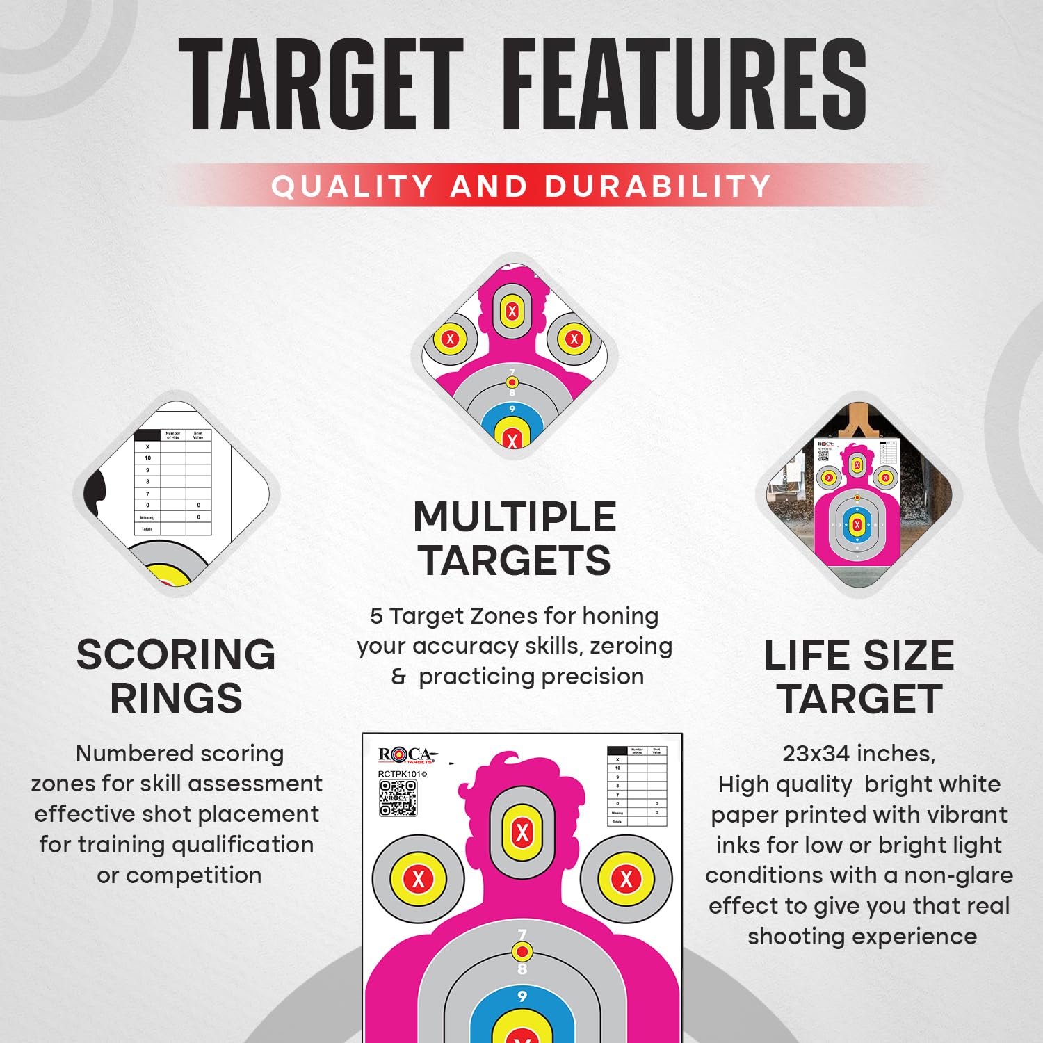 23” x 34” Silhouette Shooting Targets – 20 Pack High-Visibility Anti-Glare Paper Targets for Rifle, Pistol, BB & Pellet Guns